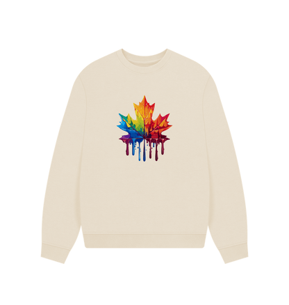 Oat Colour Drip Autumn Leaf - Women's Oversized Jumper