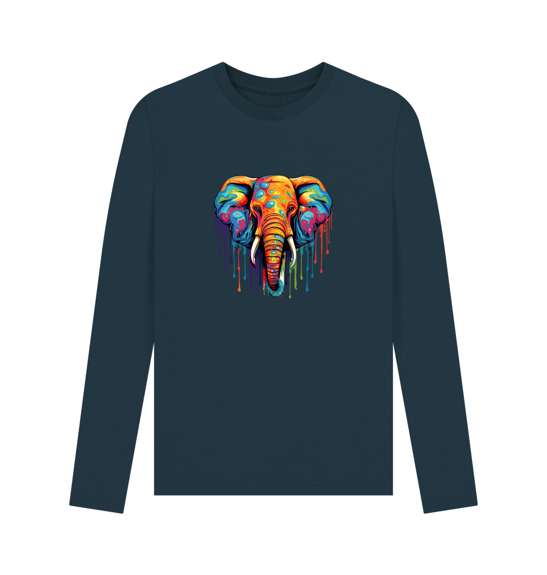 Denim Blue Colour Drip Wild Elephant - Men's Long Sleeve T-shirt