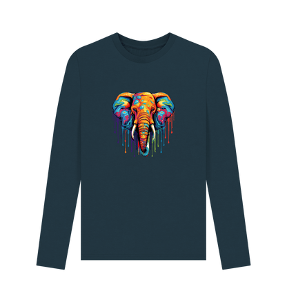 Denim Blue Colour Drip Wild Elephant - Men's Long Sleeve T-shirt