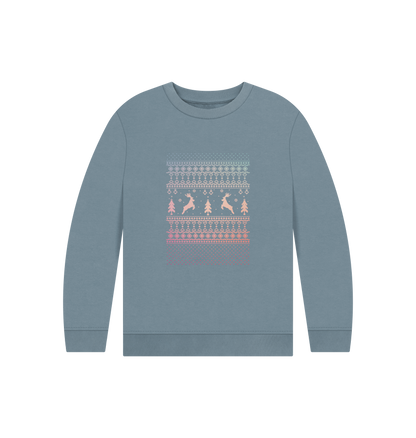 Stone Blue Printed Kids Jumper Front