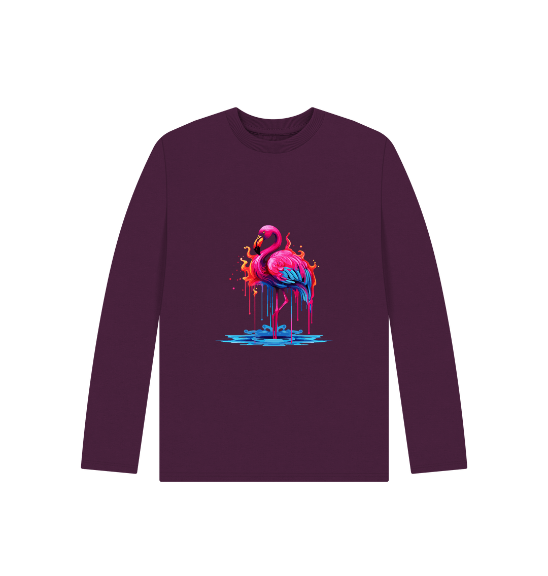 Purple Colour Drip Flamingo - Kids Organic Long Sleeve T-shirt