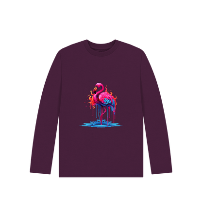 Purple Colour Drip Flamingo - Kids Organic Long Sleeve T-shirt