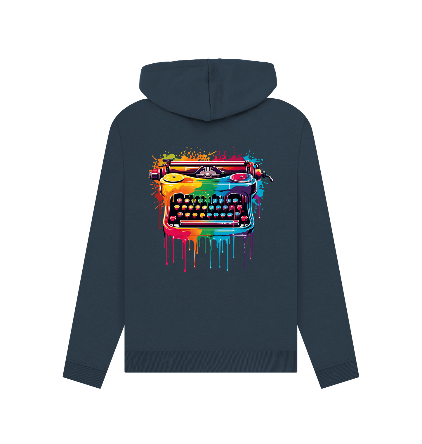 Navy Blue Colour Drip Typewriter - Womens Pullover Hoody