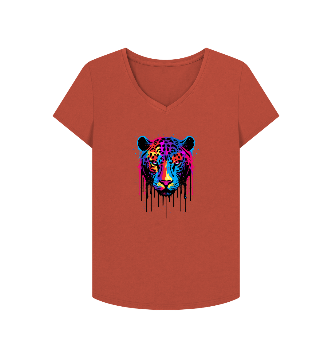 Rust Colour Drip Wild Butterfly - Women's V-Neck T-shirt