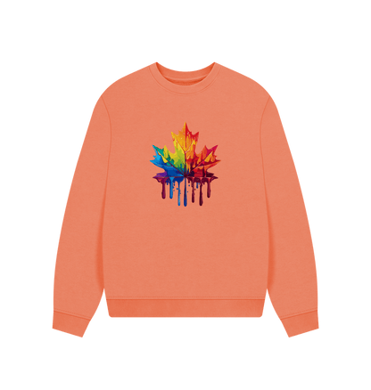 Apricot Colour Drip Autumn Leaf - Women's Oversized Jumper