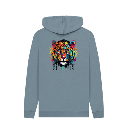 Stone Blue Colour Drip Wild Tiger  - Mens Pullover Hoodie