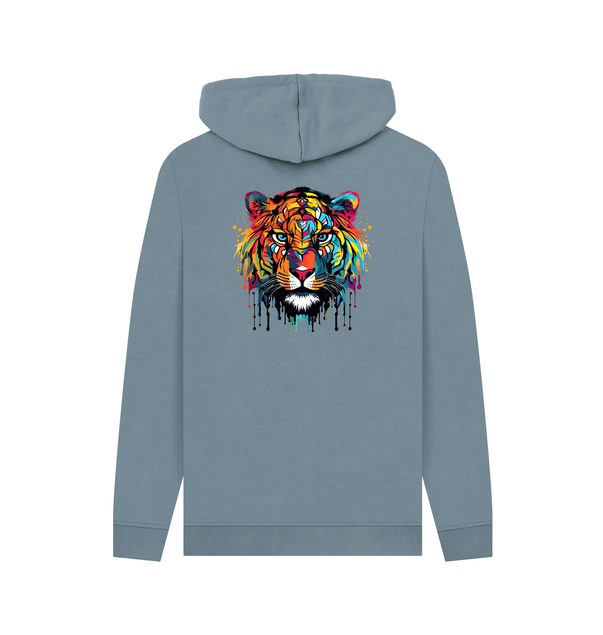 Stone Blue Colour Drip Wild Tiger - Men's Pullover Hoodie