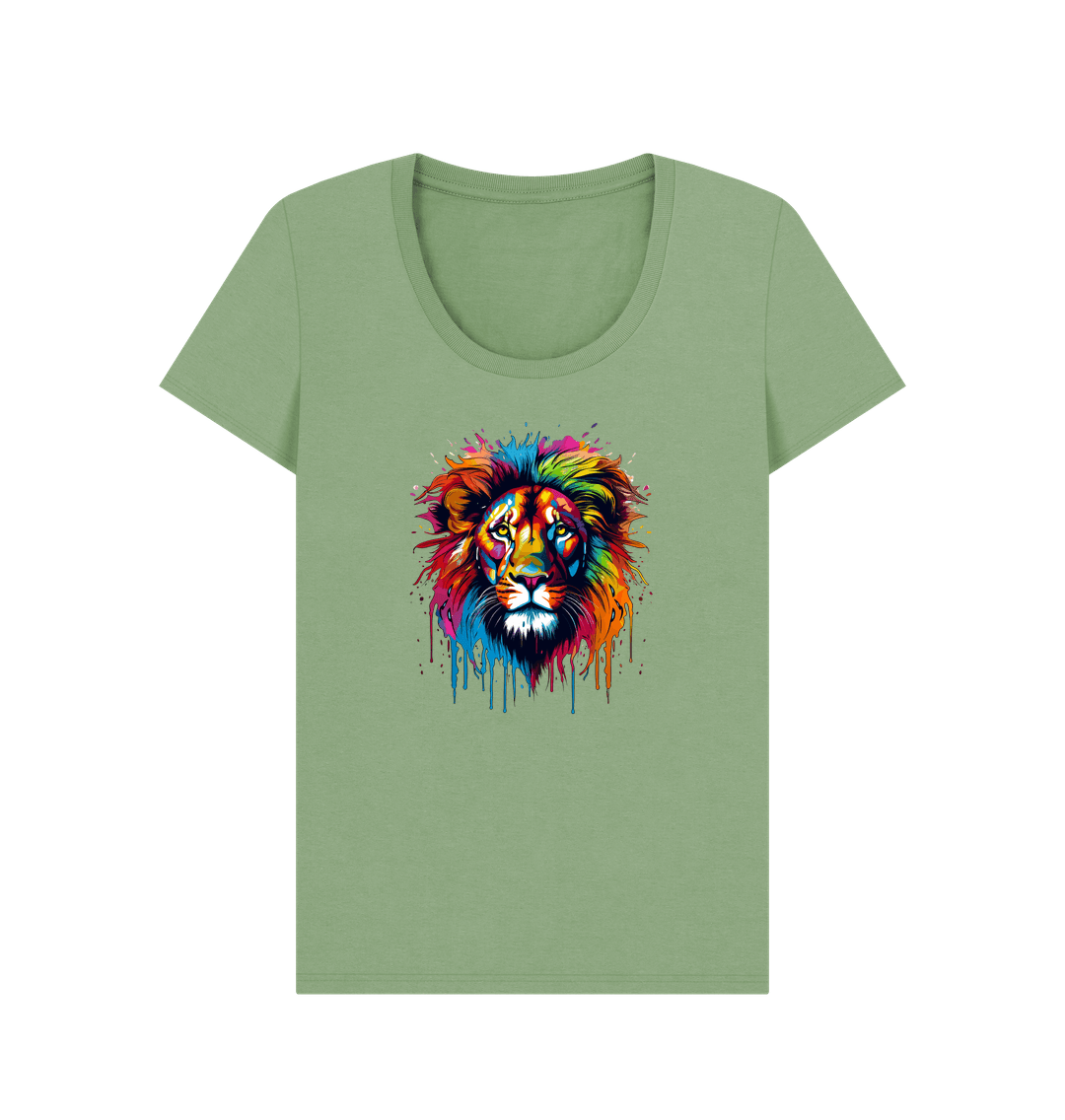 Sage Colour Drip Lion - Women's Scoop Neck T-shirt