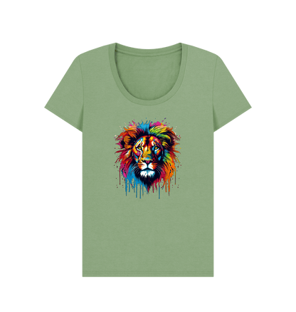 Sage Colour Drip Lion - Women's Scoop Neck T-shirt