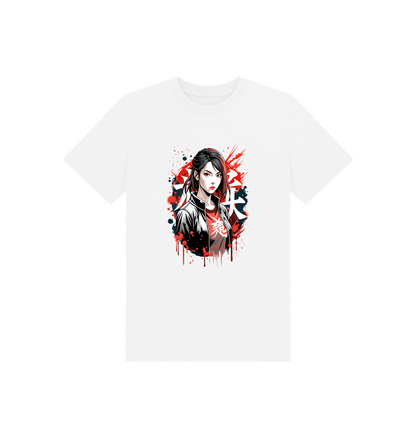 White t-shirt with graphic design (person)