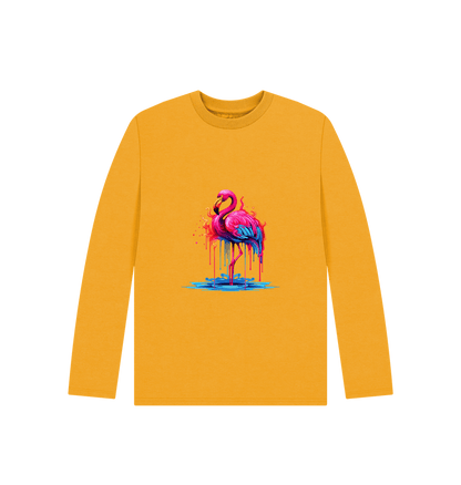 Mustard Colour Drip Flamingo - Kids Organic Long Sleeve T-shirt