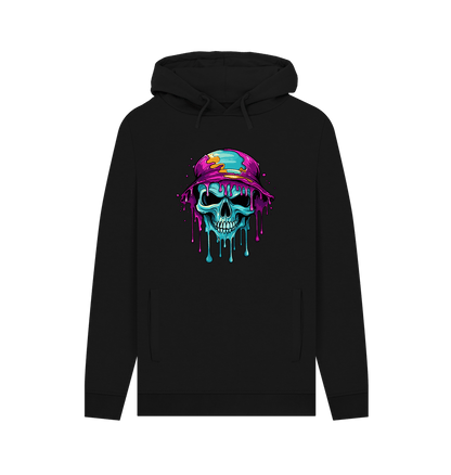 Black Colour Drip Skull Hat - Men's Pullover Hoodie