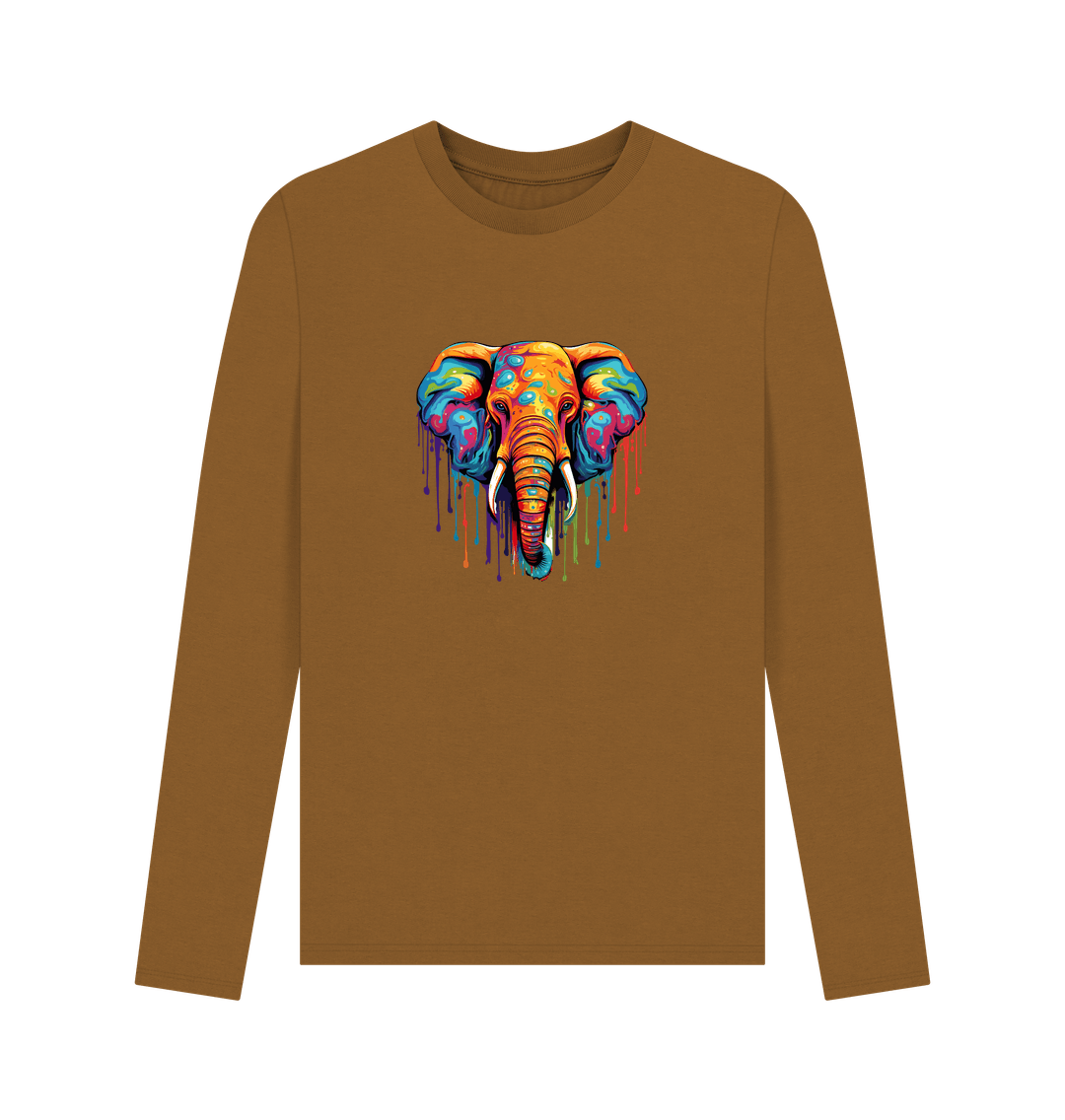 Brown Colour Drip Wild Elephant - Men's Long Sleeve T-shirt