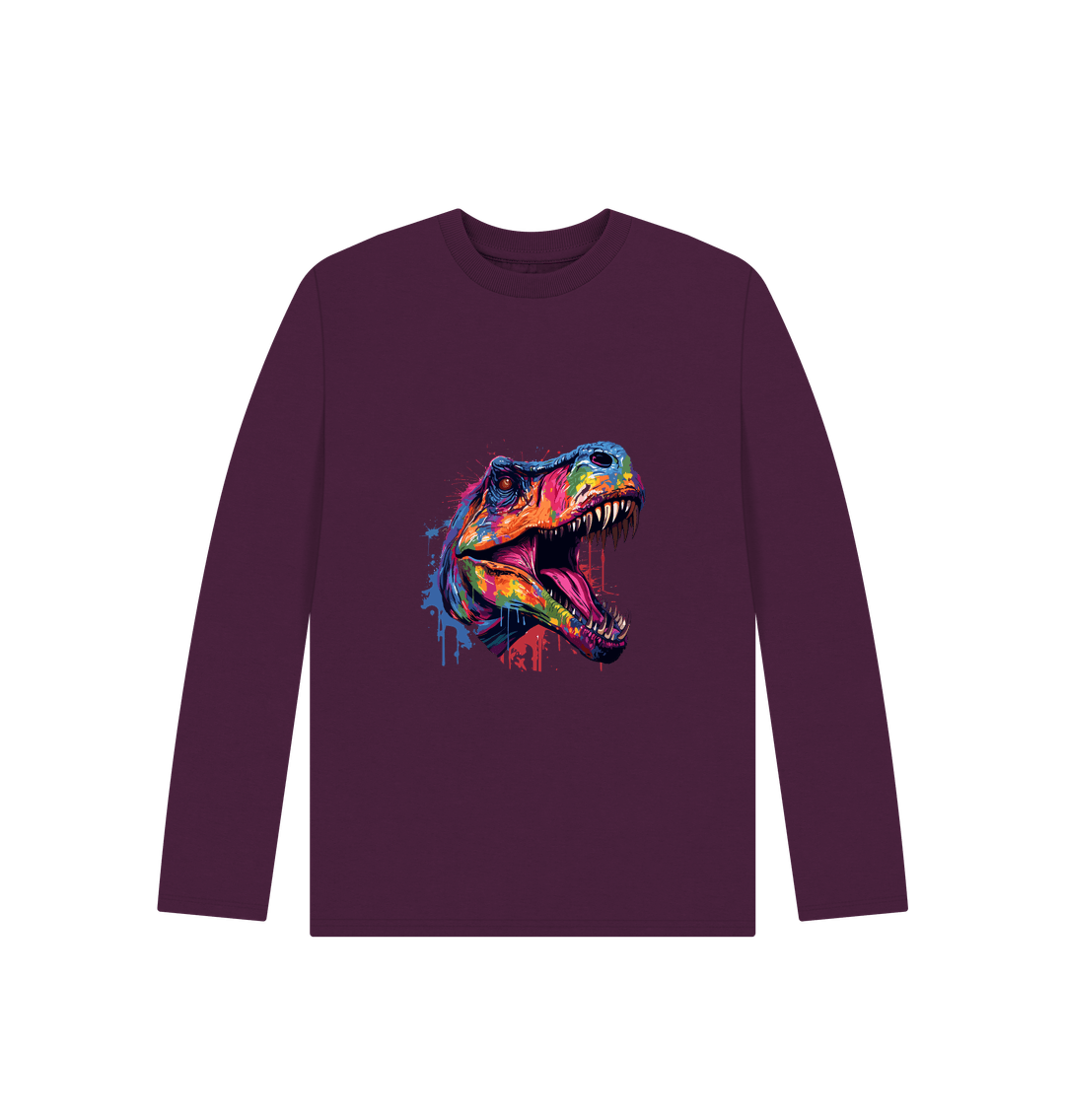 Purple Colour Drip T-Rex - Kids Organic Long Sleeve T-shirt