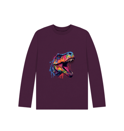 Purple Colour Drip T-Rex - Kids Organic Long Sleeve T-shirt