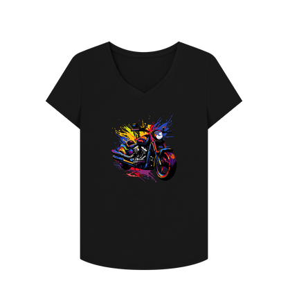 Black Colour Drip Rider Spirit - Women's V-Neck T-shirt