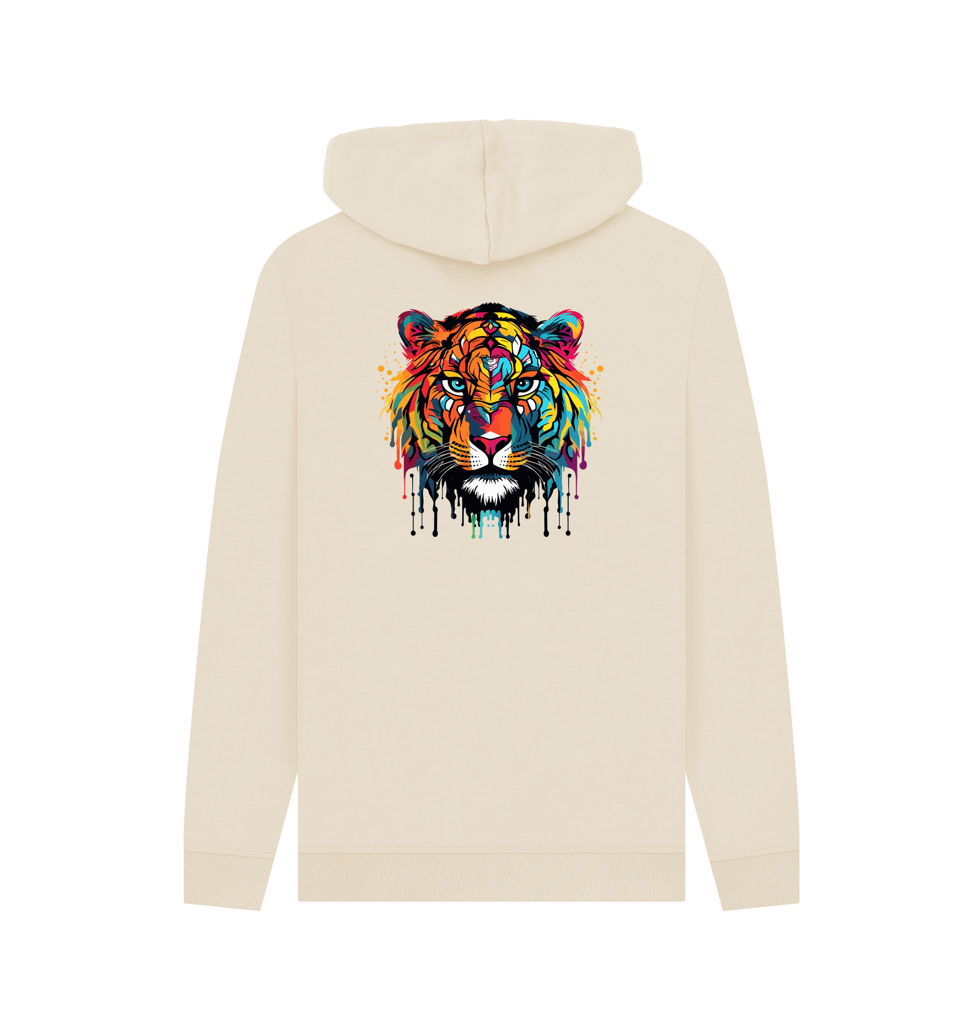 Oat Colour Drip Wild Tiger  - Mens Pullover Hoodie