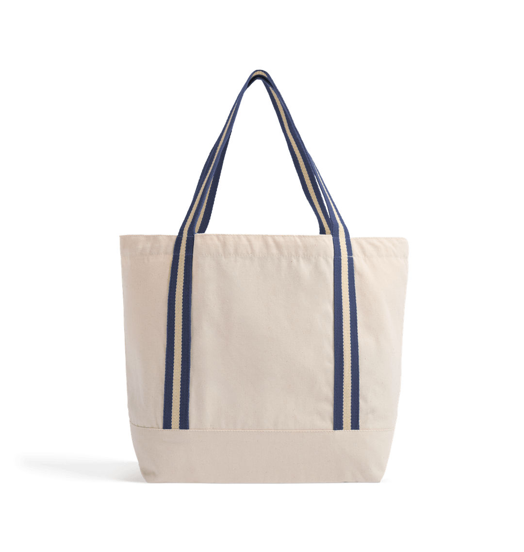 Natural/French Navy Plain Organic Beach Bag