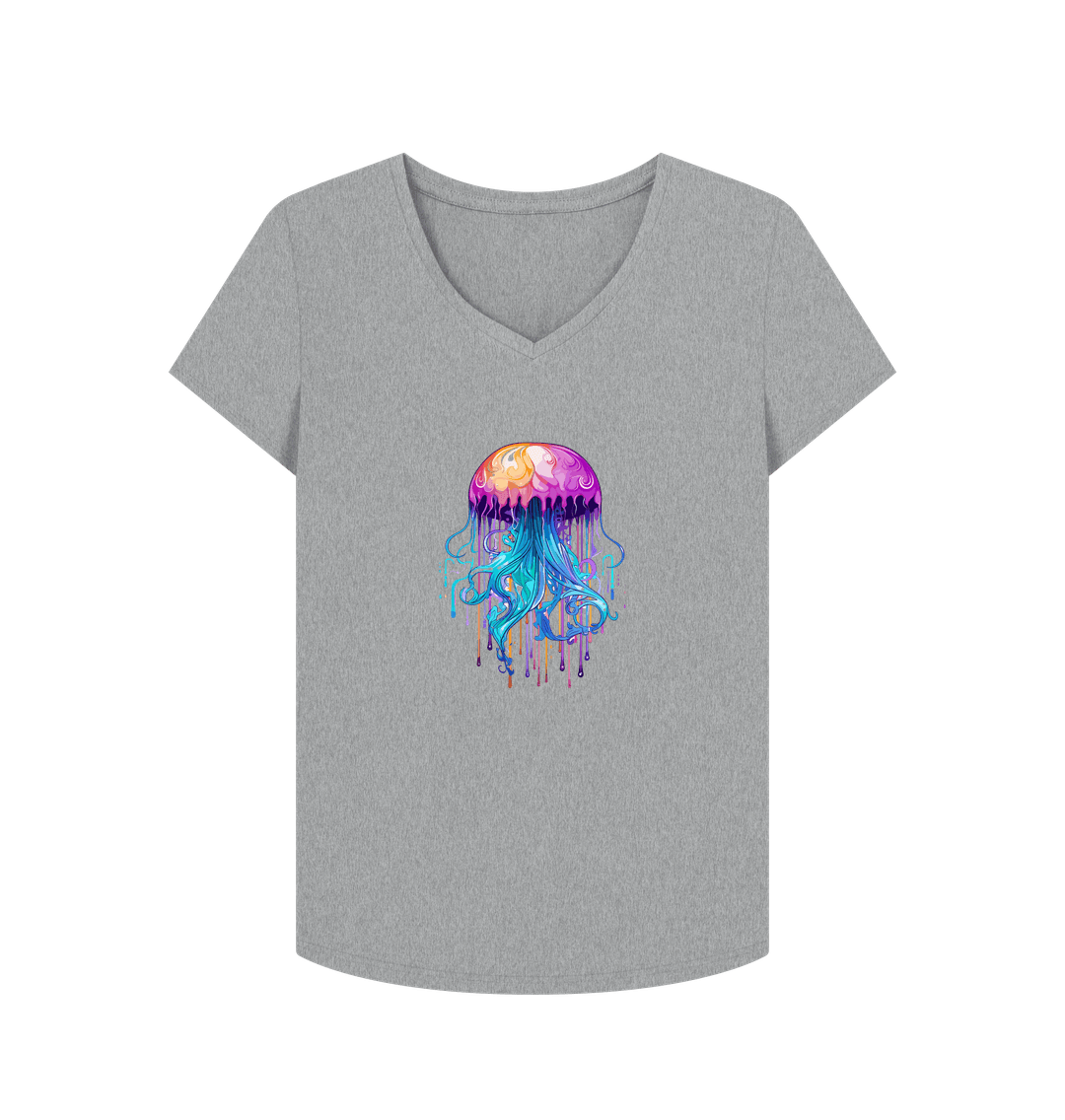 Athletic Grey Colour Drip Bright Jellyfish - Women's V-Neck T-shirt