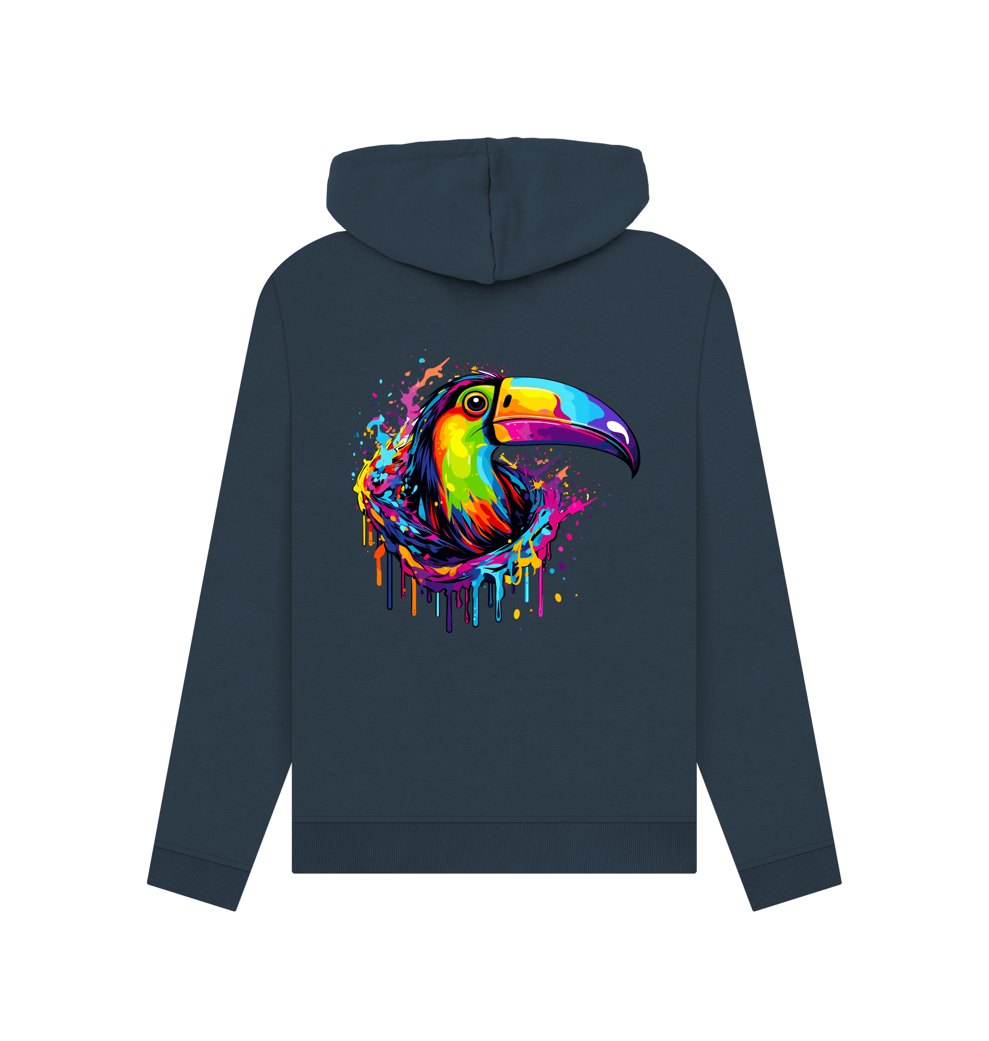 Navy Blue Colour Drip Toucan - Womens Pullover Hoody