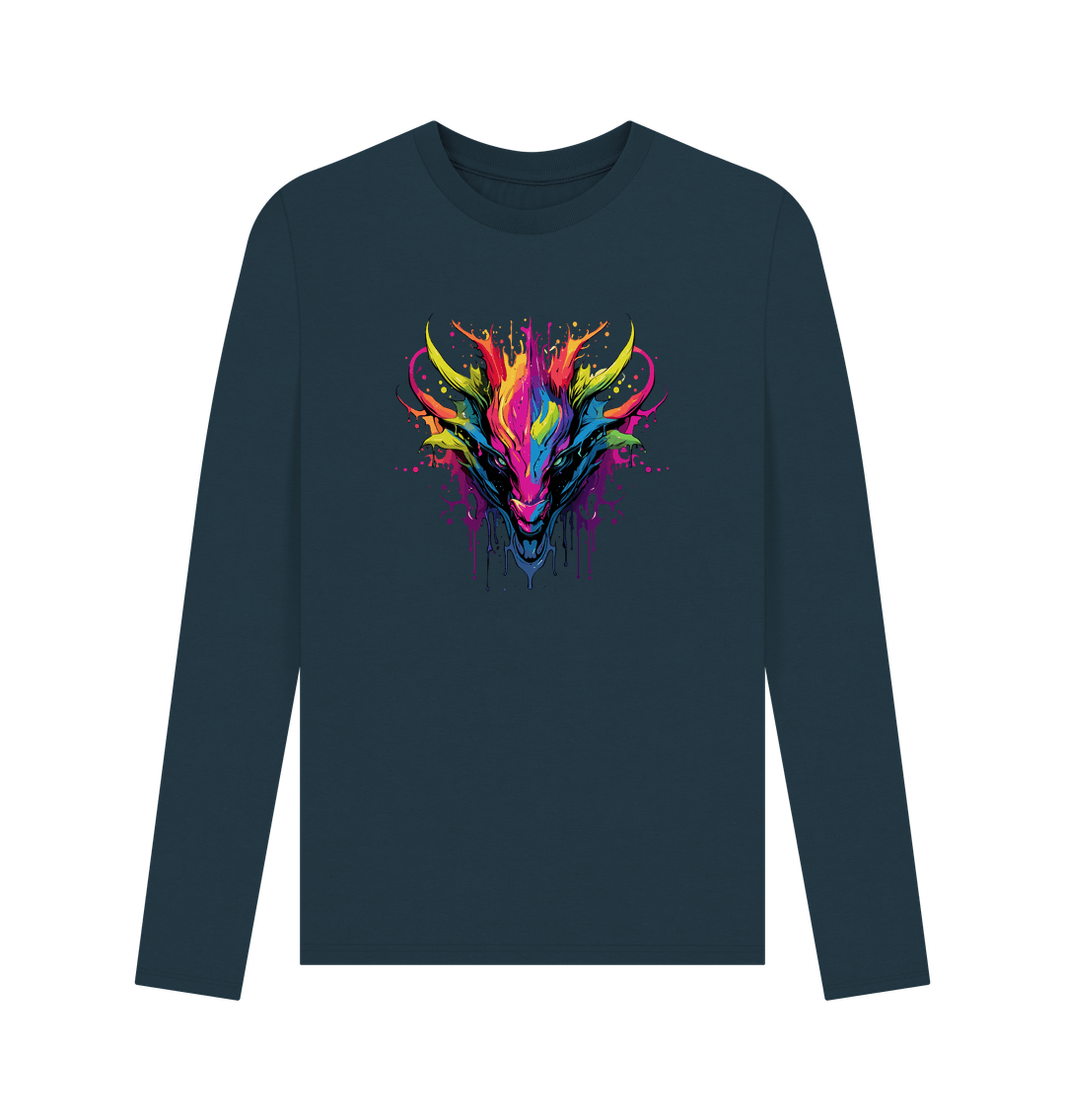 Denim Blue Colour Drip Dragon - Men's Long Sleeve T-shirt