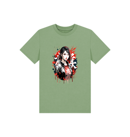 Green t-shirt with anime-style girl graphic