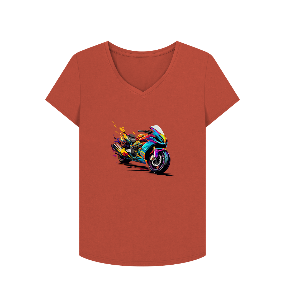 Rust Colour Drip Speed Demon - Women's V-Neck T-shirt