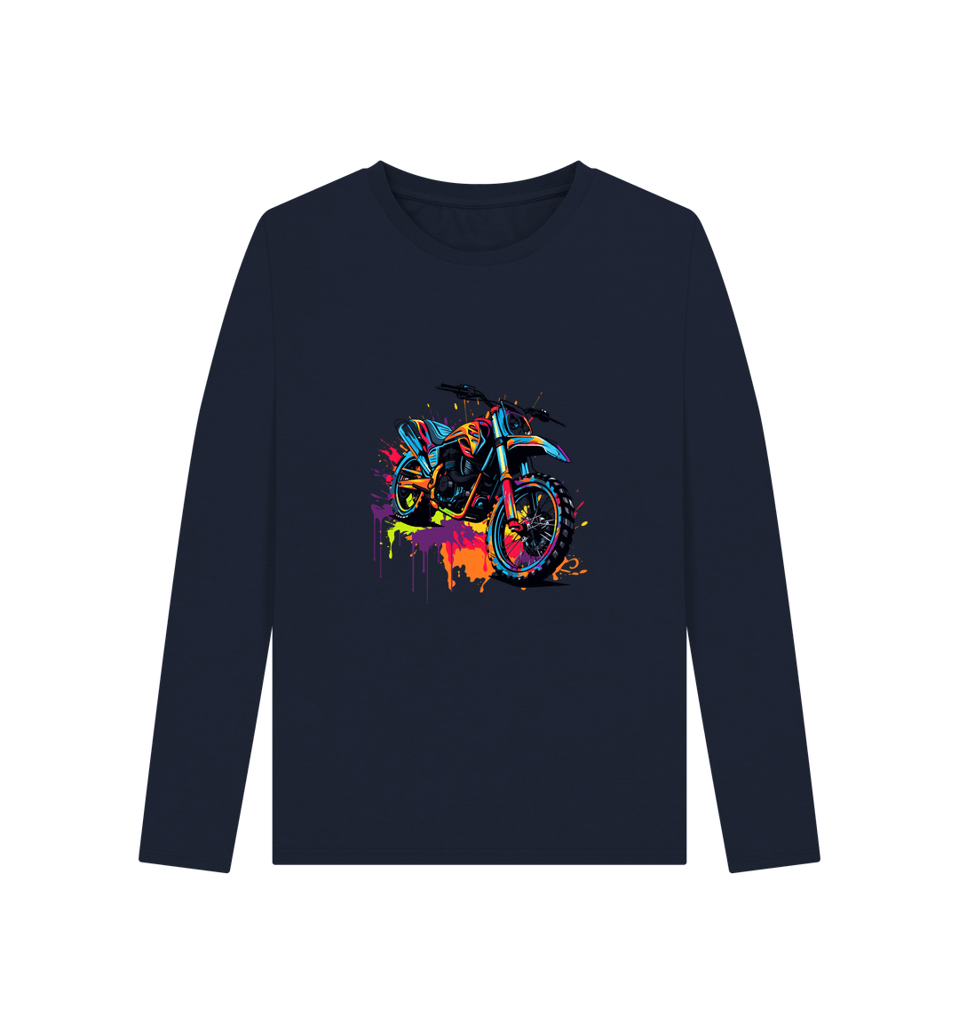 Navy Blue Colour Drip Rider - Women's Long Sleeve T-shirt