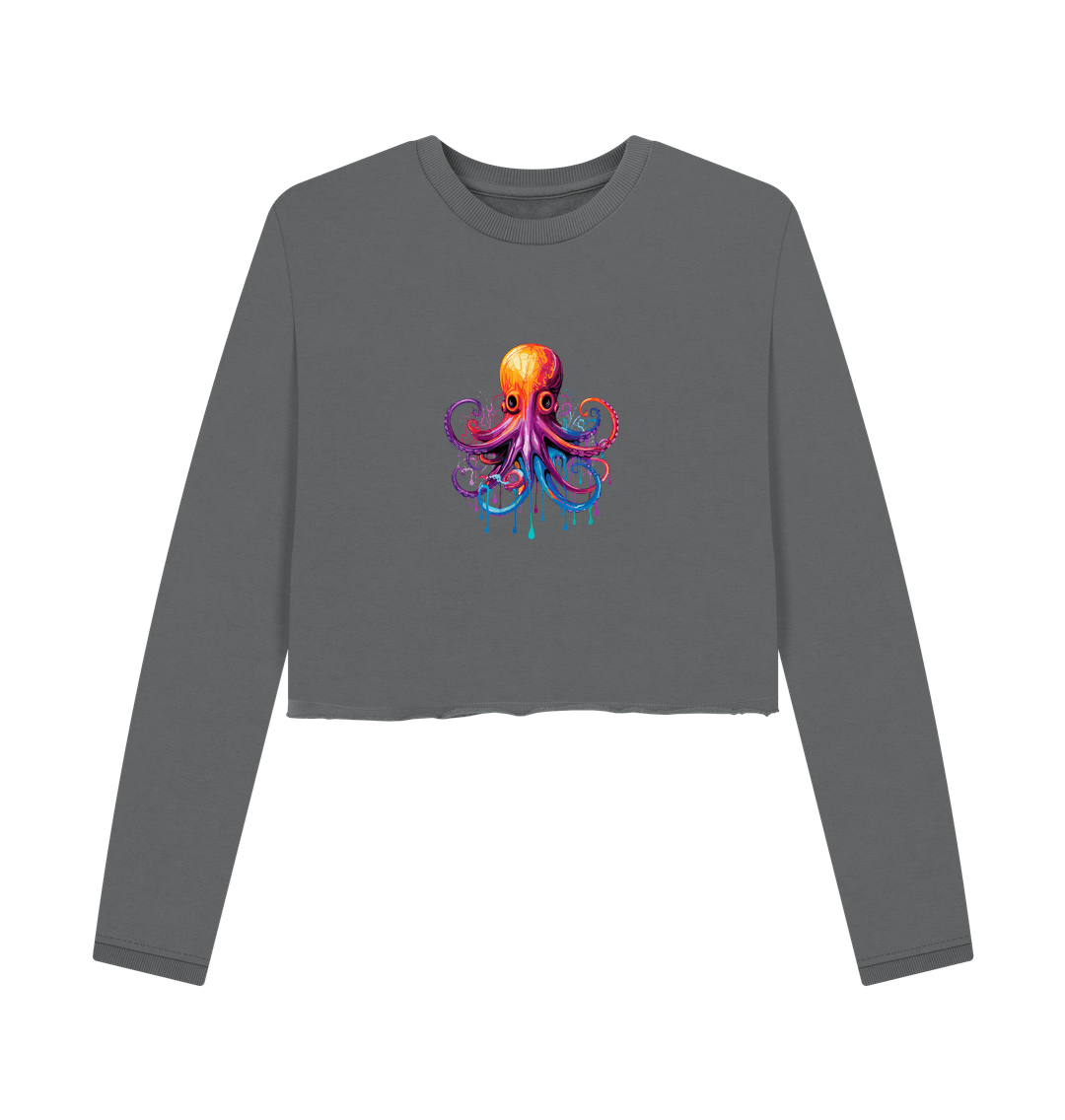 Slate Grey Colour Drip Octopus - Women's Boxy Jumper