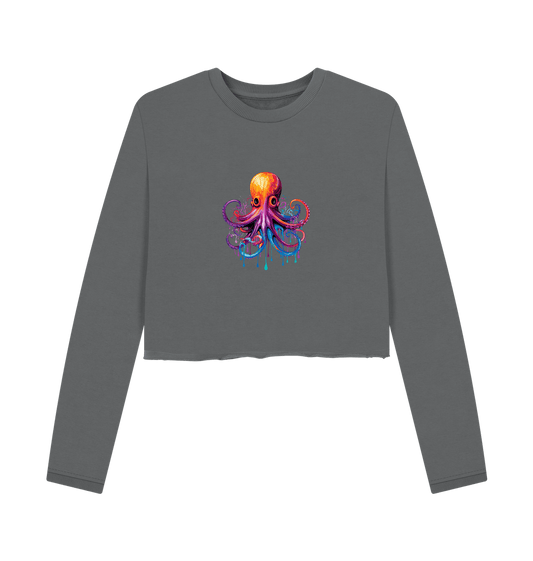 Slate Grey Colour Drip Octopus - Women's Boxy Jumper