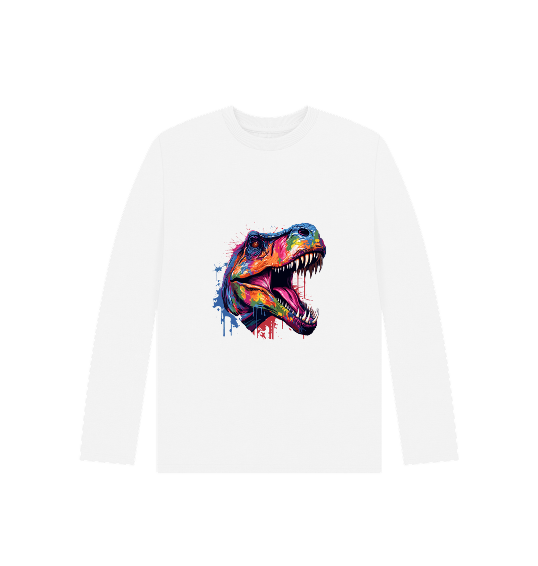 White Colour Drip T-Rex - Kids Organic Long Sleeve T-shirt