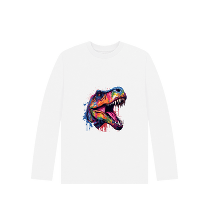 White Colour Drip T-Rex - Kids Organic Long Sleeve T-shirt