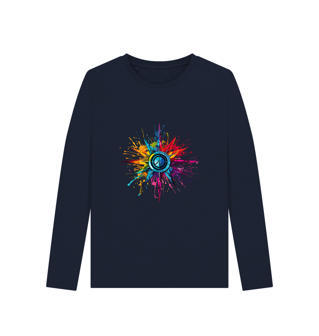 Navy Blue Colour Drip Compass - Women's Long Sleeve T-shirt