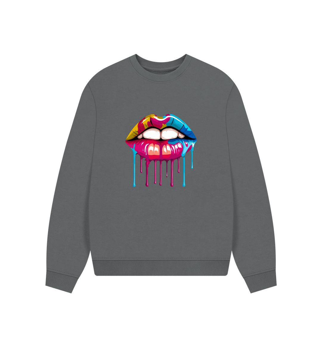 Slate Grey Colour Drip Lipstick - Women's Oversized Jumper