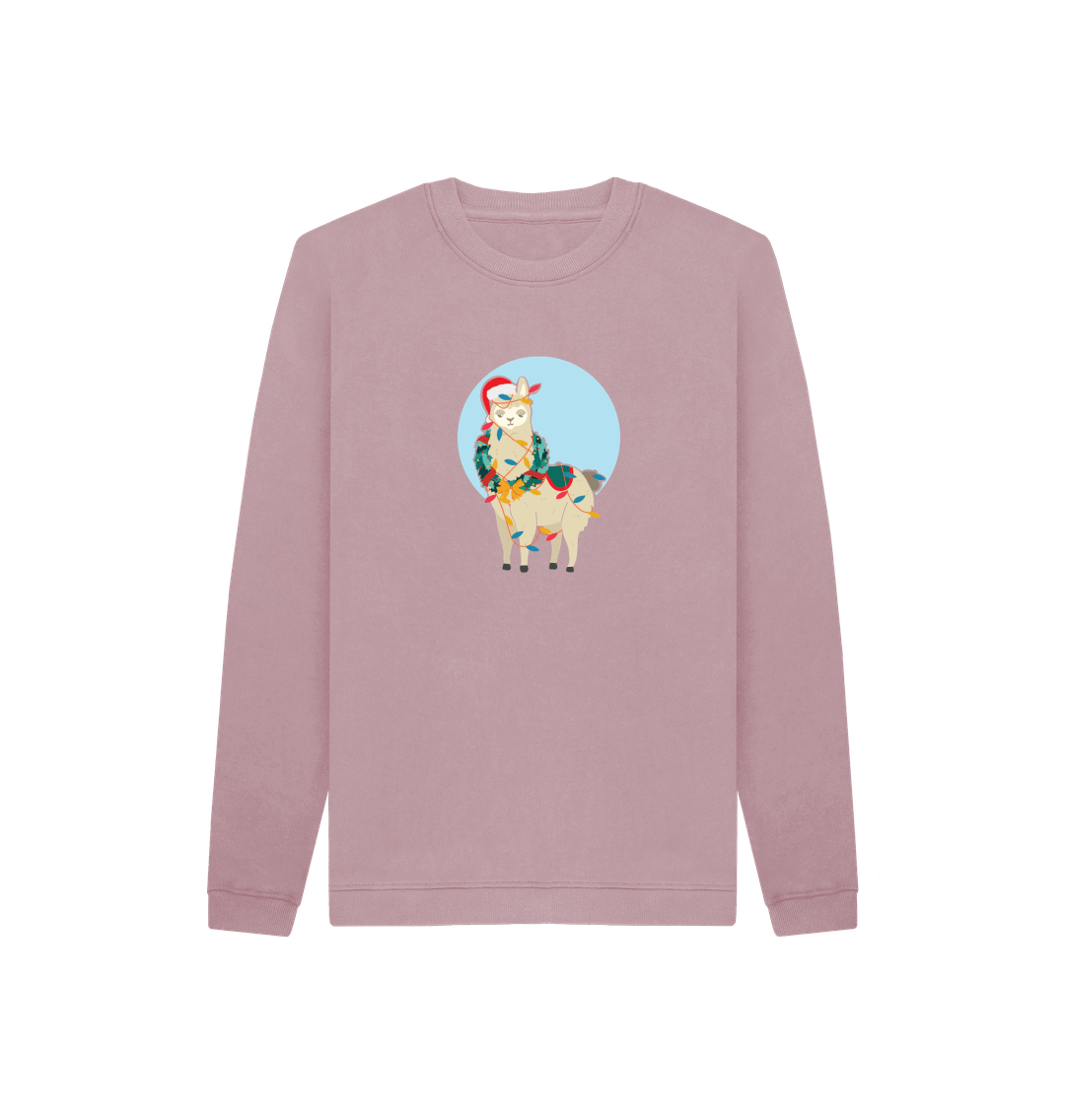 Pink sweatshirt with llama illustration