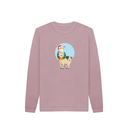 Pink sweatshirt with llama illustration