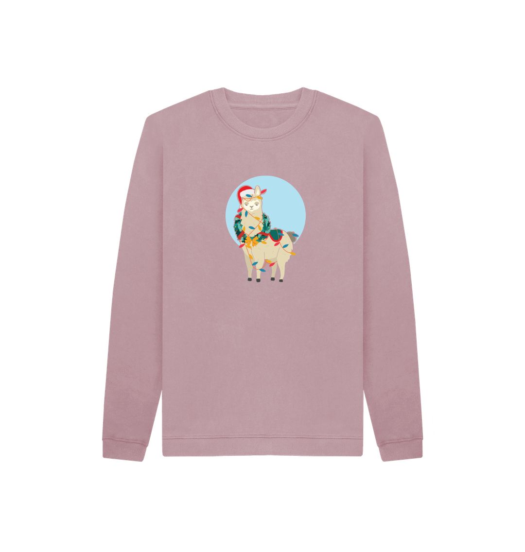 Mauve Merry Llama - Unisex Kids' Organic Jumper