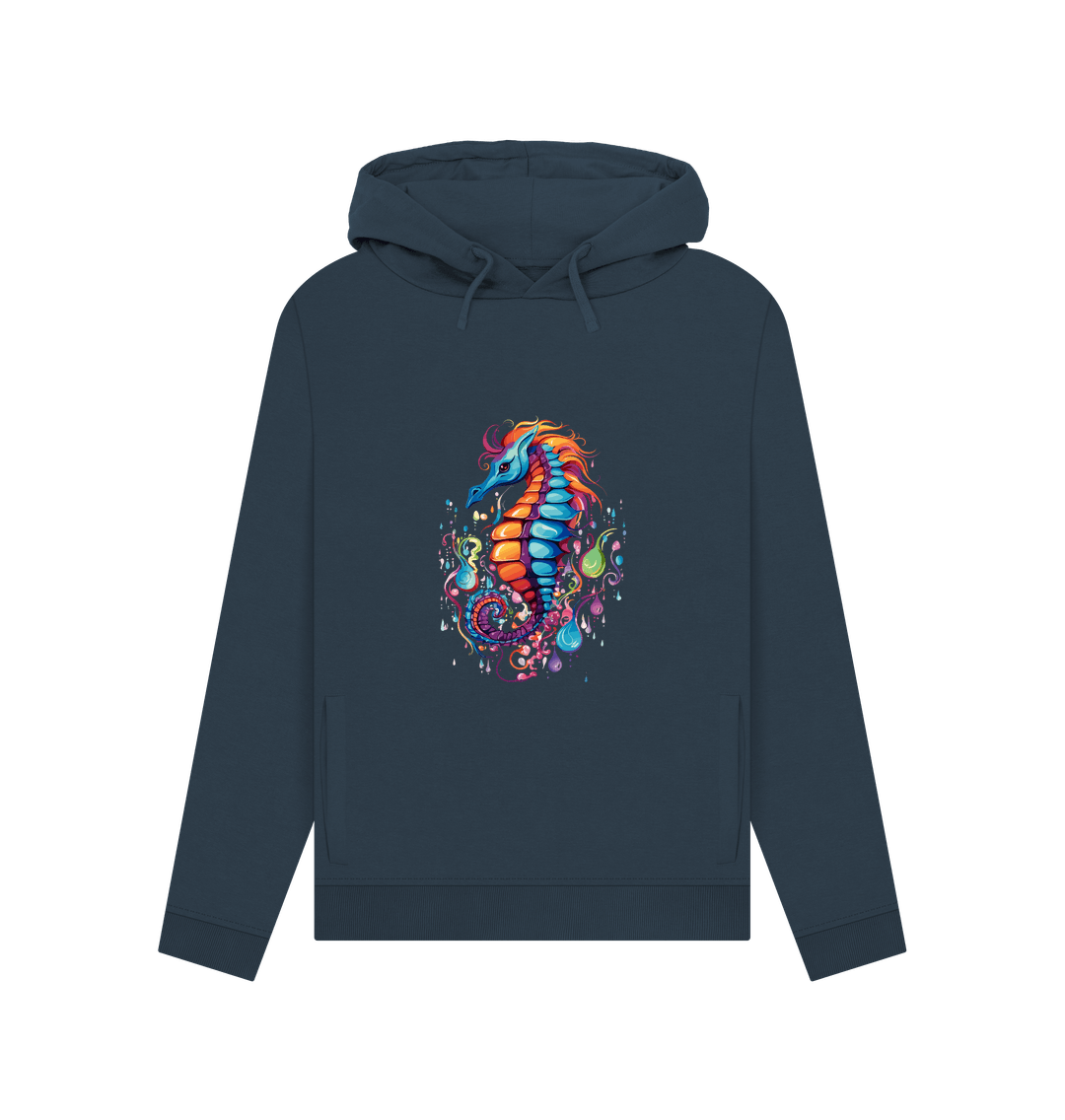 Navy Blue Colour Drip Seahorse - Womens Pullover Hoody