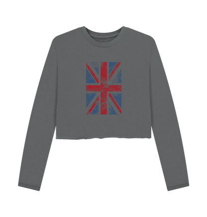 Gray cropped sweatshirt with Union Jack design