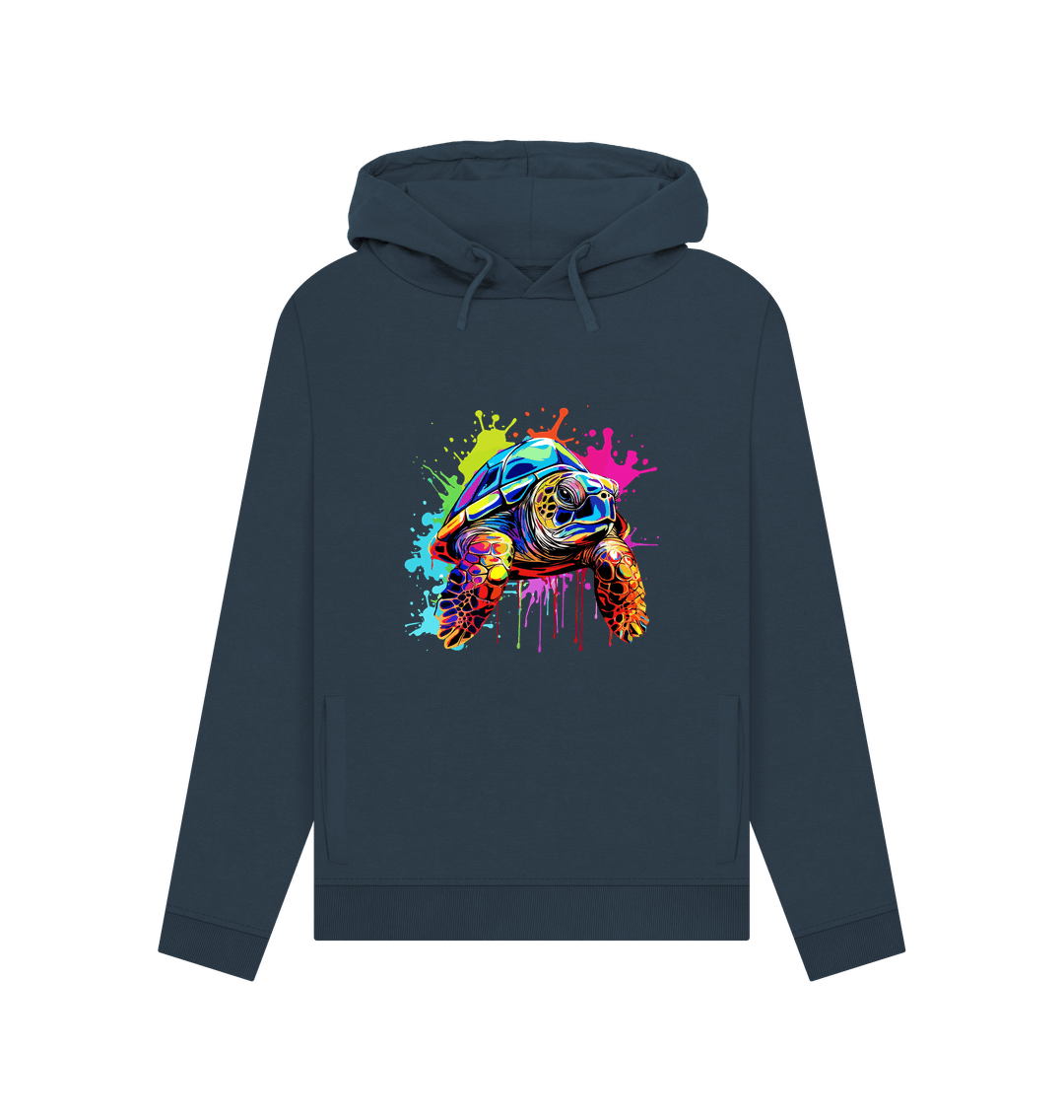 Navy Blue Colour Drip Turtle - Womens Pullover Hoody