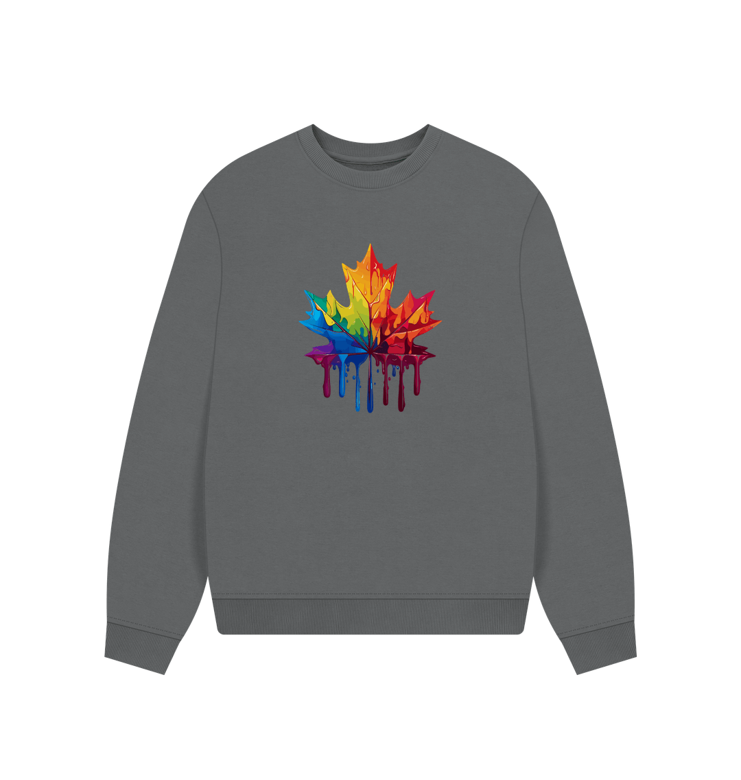 Slate Grey Colour Drip Autumn Leaf - Women's Oversized Jumper