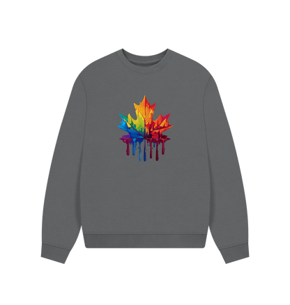 Slate Grey Colour Drip Autumn Leaf - Women's Oversized Jumper