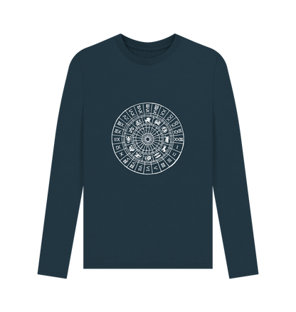 Dark blue long-sleeved t-shirt with zodiac wheel design
