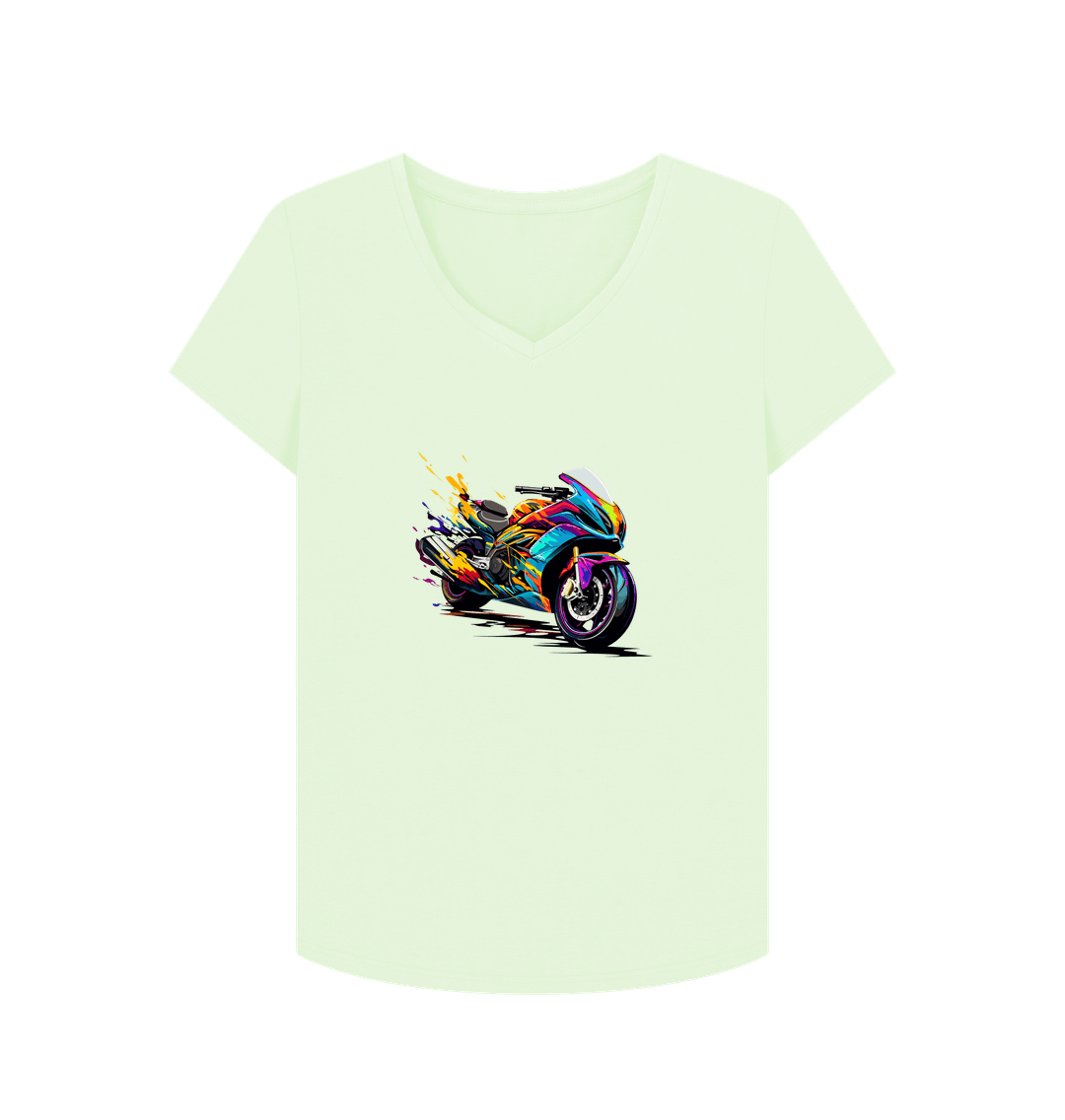 Pastel Green Colour Drip Speed Demon - Women's V-Neck T-shirt