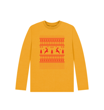 Yellow long-sleeved sweater with Christmas pattern