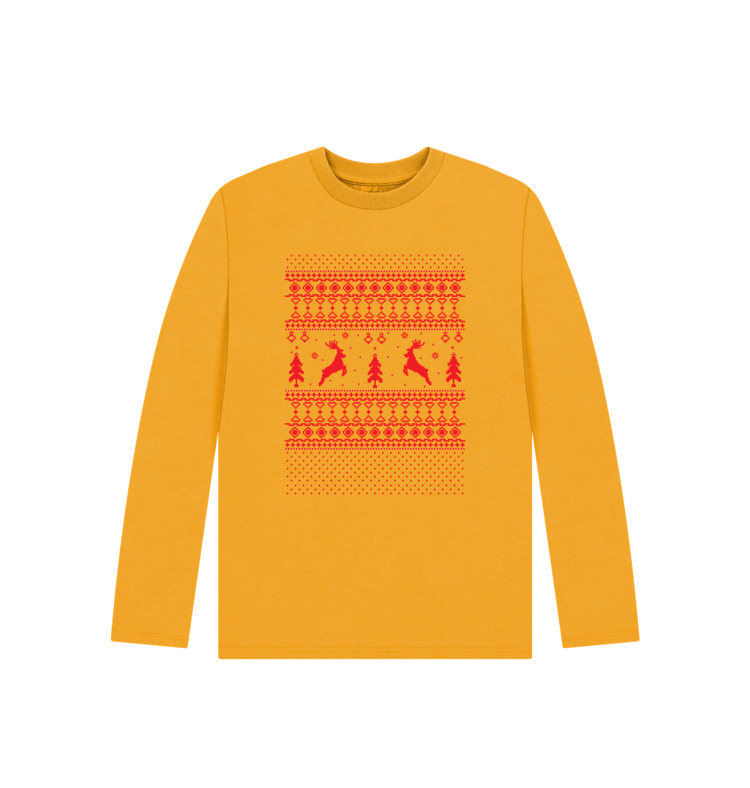 Yellow long-sleeved sweater with Christmas pattern