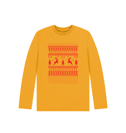 Yellow long-sleeved sweater with Christmas pattern
