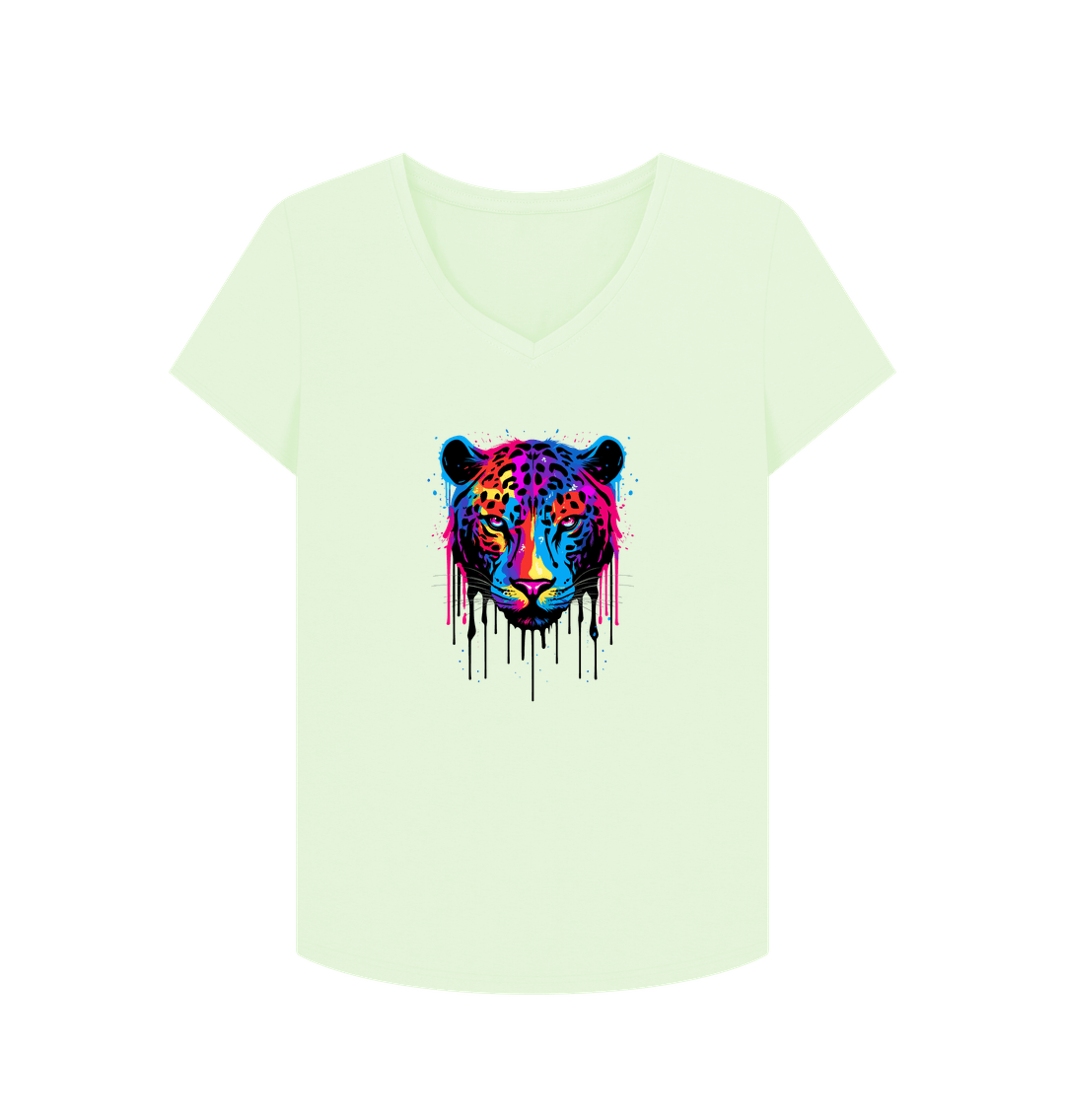 Pastel Green Colour Drip Wild Butterfly - Women's V-Neck T-shirt