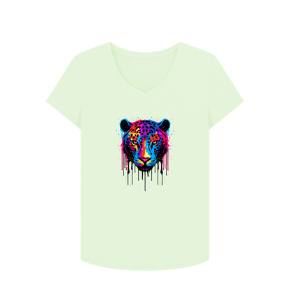 Pastel Green Colour Drip Wild Butterfly - Women's V-Neck T-shirt