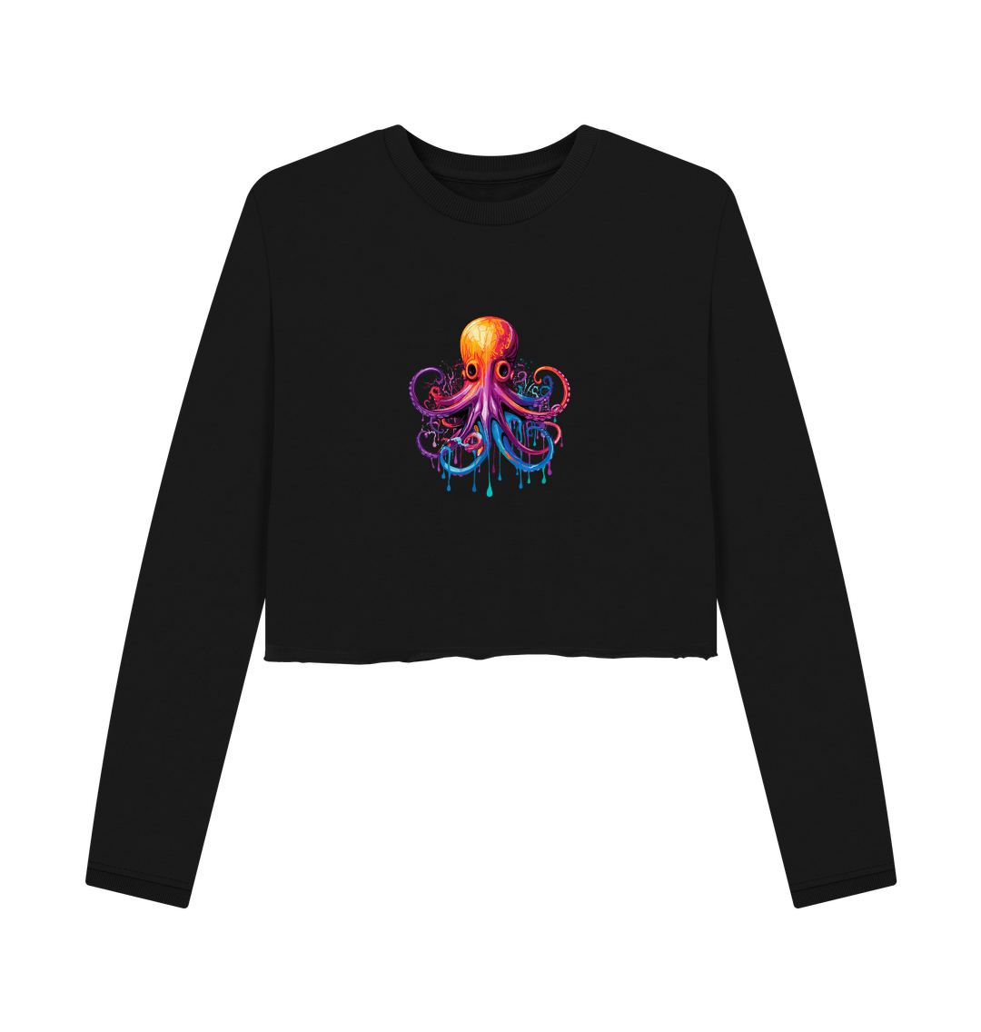 Black Colour Drip Octopus - Women's Boxy Jumper